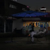 10ft Solar LED Offset Hanging Market Patio Umbrella with Easy Adjustment and Enhanced Stability, Steel Frame, 116" L x 116 W x 83" H, Navy Blue(m-6)