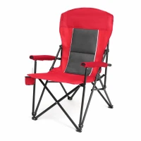 High Back Heavy Duty Lawn Chair with Cup Holder, Portable Collapsible Chair, Supports 250 lbs, Steel Frame, 22.5" L x 25.5" W x 41" H, Red(m-13)
