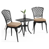 3-Piece Bistro Set with 2 Chairs and 1 Round Table, Seat Cushions, Rustproof Cast Aluminum Patio Furniture for Garden, Patio, Balcony, Black(m-9)