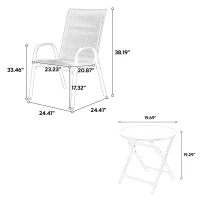 3-Piece Patio Set with 2 Armchairs and 1 Table, Garden Furniture Set with Breathable Textilene Fabric Chairs, Folding Steel Table, Gray(m-3)