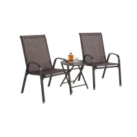 3-Piece Patio Set with 2 Chairs and 1 Table, Outdoor Dining Set with Breathable Textilene Fabric Chairs, Folding Steel Table, Brown(m-11)