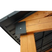 Fir Wood Carport Pavilion Gazebo with Steel Roof, All Weather Protection, Heavy-Duty Wooden Frame, 139" L x 117" W x 104" H, Light Brown(m-7)