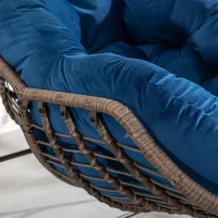 Outdoor Rattan Rocking Chair with Padded Cushion, Oversized Recliner for Porch, Patio, Garden, Steel Frame, 44" L x 37" W x 31.5" H, Navy Blue(m-10)