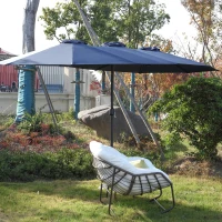 14.8 ft Double-Sided Outdoor Patio Umbrella with Steel Frame, Large Rectangular Design with Convenient Crank System, 178.5" L x 105'' W x 100.5" H, Navy Blue(m-6)