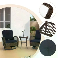 3-Piece Outdoor Swivel Rocker Patio Chairs Set with Cushions, Tempered Glass Table, 360° Rocking Conversation Set with Steel Frame, Navy Blue(m-6)
