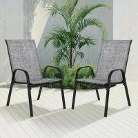 2-Piece Patio Chairs Set with Breathable Textilene Fabric, Curved Armrest, Space-Saving Outdoor Camping Chairs, 24.5" L x 24.5" W x 38" H, Gray(m-1)