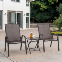 3-Piece Patio Set with 2 Chairs and 1 Table, Outdoor Dining Set with Breathable Textilene Fabric Chairs, Folding Steel Table, Brown(m-1)