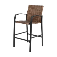 3-Piece Outdoor Bar Stools Set with Rattan Bar Chairs, Glass Table, Steel Frame, Perfect for Backyard, Garden, Pool, Balcony, Deck, Brown(m-11)