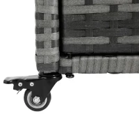 Outdoor Wicker Bar Cart with Wheels, Patio Wine Serving Cart, Rolling Rattan Beverage Bar Counter Table with Glass Top, 51" L x 20" W x 35" H, Aqua Gray(m-10)