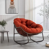 Outdoor Rattan Rocking Chair with Padded Cushion, Hand-Woven Recliner, Ergonomic Design, Steel Frame, 44" L x 37" W x 31.5" H, Orange(m-1)