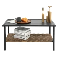 4-Piece Patio Sectional Sofa Set with Cushions and Steel Table, Outdoor Rattan Wicker Conversation Set , 47.5" L x 29.5" W x 31.5" H, Gray(m-13)