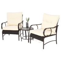3-Piece Patio Set with Rust-Proof Steel Frame, Cushioned Seats, Outdoor Wicker Furniture with Rattan Chairs, Coffee Table, Brown+White(m-7)