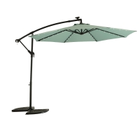 10ft Solar LED Offset Hanging Market Patio Umbrella with Enhanced Stability, Steel Frame, Easy Adjustment, 116" L x 116 W x 83" H, Light Green