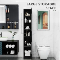 HOMCOM Freestanding Tall Bathroom Storage Cabinet with Adjustable Shelves, Bathroom Organizer, Black Wood Grain(m-4)