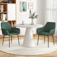 HOMCOM Dining Chairs Set of 2, Upholstered Linen Fabric Accent Chairs with Metal Legs, Dark Green(m-10)