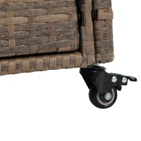 Outdoor Wicker Bar Cart with Wheels, Patio Wine Serving Cart with Glass Top and Storage Cabinet, 51" L x 20" W x 35.5" H, Light Brown(m-10)