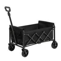 Lightweight Portable Heavy Duty Folding Beach Wagon with Wheels, Outdoor Utility Cart for Sports, Garden, 26" L x 16" W x 17.5" H, Black(m-2)