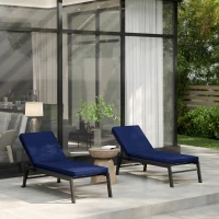 Outsunny 2-Piece Patio Chair Cushions with Backrests, Replacement Cushions for Outdoor Lounge Chair, Navy(m-8)