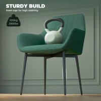 HOMCOM Dining Chairs Set of 2, Upholstered Linen Fabric Accent Chairs with Metal Legs, Dark Green(m-6)