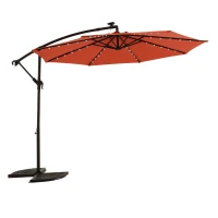 10ft Solar LED Offset Hanging Market Patio Umbrella with Easy Adjustment, Enhanced Stability, Steel Frame, 8 Ribs, 116" L x 116 W x 83" H, Orange(m-2)
