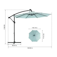 10ft Solar LED Offset Hanging Market Patio Umbrella with Enhanced Stability, Steel Frame, Easy Adjustment, 116" L x 116 W x 83" H, Light Green(m-3)