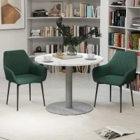 HOMCOM Dining Chairs Set of 2, Upholstered Linen Fabric Accent Chairs with Metal Legs, Dark Green(m-9)