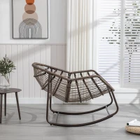 Outdoor Rattan Rocking Chair with Padded Cushion, Oversized Recliner Rocker for Porch, Patio, Living Room, Garden, 44" L x 37" W x 31.5" H, Olive(m-8)