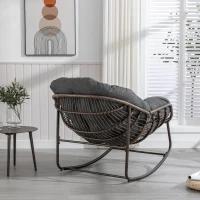 Outdoor Rattan Rocking Chair with Padded Cushion, Hand-Woven Recliner, Ergonomic Design, Steel Frame, 44" L x 37" W x 31.5" H, Gray(m-6)