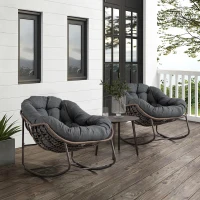 Outdoor Rattan Rocking Chair with Padded Cushion, Hand-Woven Recliner, Ergonomic Design, Steel Frame, 44" L x 37" W x 31.5" H, Gray(m-9)
