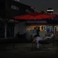 10ft Solar LED Offset Hanging Market Patio Umbrella with Easy Adjustment, Enhanced Stability, Steel Frame, 8 Ribs, 116" L x 116 W x 83" H, Orange(m-6)