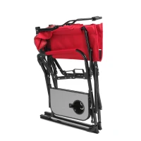 Camping Directors Chair with Side Table and Pocket, Steel Frame, Heavy Duty Oversized Portable Folding Chair, 25" L x 27.5" W x 43.5" H, Red(m-8)