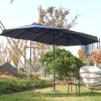 14.8 ft Double-Sided Outdoor Patio Umbrella with Steel Frame, Large Rectangular Design with Convenient Crank System, 178.5" L x 105'' W x 100.5" H, Navy Blue(m-7)