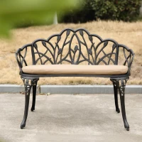 Patio Garden Bench with Floral Tulip Design, Ergonomic Backrest, Elegant Outdoor Park Bench for Lawn, Yard, 39" L x 21.5" W x 31" H, Black(m-6)