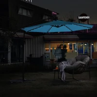 10ft Solar LED Offset Hanging Market Patio Umbrella with Enhanced Stability, Steel Frame, Easy Adjustment, 116" L x 116 W x 83" H, Light Green(m-6)