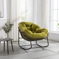 Outdoor Rattan Rocking Chair with Padded Cushion, Oversized Recliner Rocker for Porch, Patio, Living Room, Garden, 44" L x 37" W x 31.5" H, Olive(m-5)