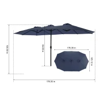 14.8 ft Double-Sided Outdoor Patio Umbrella with Steel Frame, Large Rectangular Design with Convenient Crank System, 178.5" L x 105'' W x 100.5" H, Navy Blue(m-3)