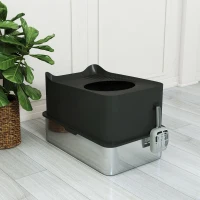 PawHut Extra Large Stainless Steel Litter Box, Enclosed Cat Litter Box with Scoop, Top Entrance, Non-slip Pads, Black(m-9)