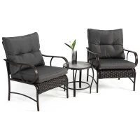 3-Piece Outdoor Wicker Furniture with Modern Chairs, Coffee Table, Steel Frame, Weather-Resistant Patio Set with PE Wicker, Brown+Gray(m-9)