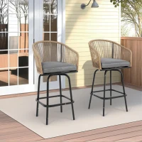 Set of 2 Outdoor Bar Stools with Armrests and Backrest, Steel Frame, All Weather Rattan Bar Chairs with Footrest, 23" L x 17.5" W x 44" H, Gray(m-4)