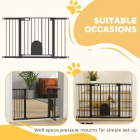 PawHut 30"-52" Extra Wide Pet Gate Barrier with Small Door, 30"H Dog Gate with Safety Gate Barrier, Stair Pressure Fit, Black(m-9)