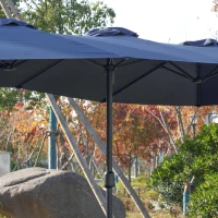14.8 ft Double-Sided Outdoor Patio Umbrella with Steel Frame, Large Rectangular Design with Convenient Crank System, 178.5" L x 105'' W x 100.5" H, Navy Blue(m-8)