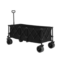 Foldable Extended Wagon with All-Terrain Beach Wheels, Heavy Duty 300L Utility Garden Cart with Drink Holders, 53.5" L x 21" W x 40.5" H, Black(m-1)