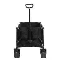 Foldable Extended Wagon with All-Terrain Beach Wheels, Heavy Duty 300L Utility Garden Cart with Drink Holders, 53.5" L x 21" W x 40.5" H, Black(m-7)