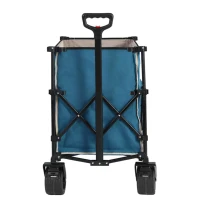 Collapsible Beach Wagon with All-Terrain Wheels, Automatic Rebound Handle, Utility Garden Cart with Drink Holders, 43" L x 21" W x 32.5" H, Blue(m-7)