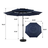 10ft 3-Tier Auto-Tilt Patio Umbrella with Crank System, Outdoor Market Table Pool Deck Umbrella, 116" L x 116" W x 98.5" H, Navy Blue(m-3)