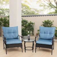 3-Piece Patio Set with Rust-Proof Steel Frame, Weather-Resistant Outdoor Wicker Furniture Set with Rattan Chairs and Coffee Table, Brown+Blue(m-1)