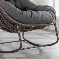 Outdoor Rattan Rocking Chair with Padded Cushion, Hand-Woven Recliner, Ergonomic Design, Steel Frame, 44" L x 37" W x 31.5" H, Gray(m-12)