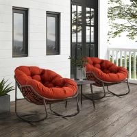 Outdoor Rattan Rocking Chair with Padded Cushion, Hand-Woven Recliner, Ergonomic Design, Steel Frame, 44" L x 37" W x 31.5" H, Orange(m-6)