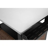 Outdoor Wicker Island Rolling Cart with Storage Cabinet, Expandable Shelf and Tabletop, Wine Glass Rack, 30" L x 22.5" W x 33.5" H, Brown(m-4)