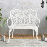 Waterproof and Rust-Proof Patio Garden Bench with Floral Rose Design, Cast Aluminum Outdoor Park Bench, 34.5" L x 22.5" W x 34.5" H, White(m-1)